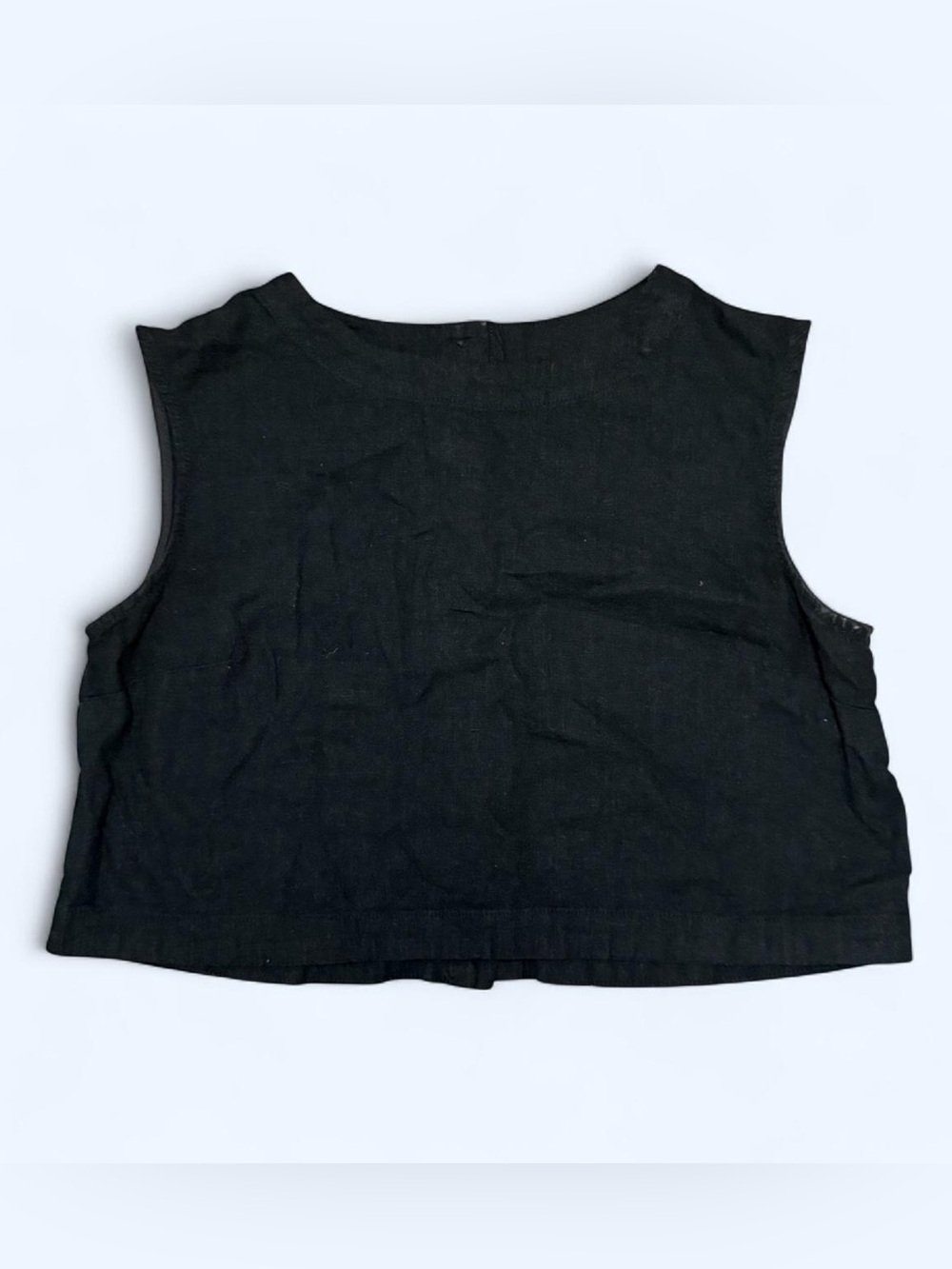 Classic Black Cropped Linen/Rayon Sleeveless Crop Top